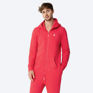 80% coton 20% Polyester dos brossé coton à l'intérieur deux voies YKK qualité fermeture éclair rouge vif unisexe Original Onesie - Product Image 4