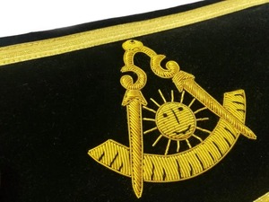 Masonic Past Master Blue Lodge Apron with Custom Embroidery 3D Design Black Chenille Gold <b>Braid</b> <b>Cord</b> Tassels Extender Belt - Product Image 2