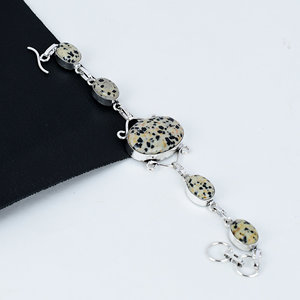 Pulsera de Plata de Ley 925 con Dijes Vintage de Jaspe Dalmático Natural, Regalo Unisex para Ella - Product Image 3