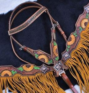 Cabeza occidental de cuero marrón decorativo, para caballos - Product Image 5