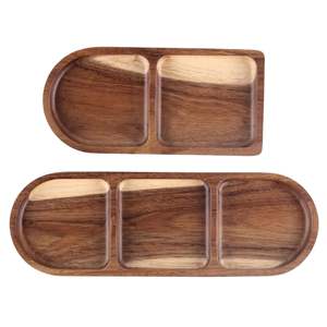 Fourniture d'usine Feuille Forme Acacia Plateau En Bois Compartiment Assiette Divisée pour Plat À Dessert Plateaux De Service En Bois avec Section - Product Image 3
