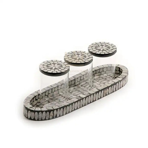 Bandeja de nácar hecha a mano con juego de tarros de cristal acrílico para cocina Chocolate árabe hecho a mano de Vietnam - Product Image 1