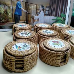 Juego de 6 Platos Decorativos de Mimbre con Diseño Floral para Té y Café, Venta al por Mayor, Decoración Elegante para el Hogar, Hecho en Da Nang, TUYET DUNG - Product Image 1