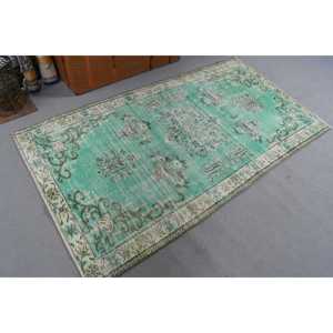 Tapis turc, tapis vintage 3,5x6,46 pieds, tapis en laine vert et blanc à imprimé animal - Product Image 4