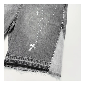 Shorts Holgados con Estilo Desgastado y Lavado Vintage, 100% Algodón, Sólidos, de Alta Calidad, Transpirables, para Uso Urbano - Product Image 4