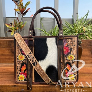 Nouvel arrivage de sacs fourre-tout en fourrure de vachette véritable pour femmes, sacs à provisions usinés à la main pour ordinateur portable et bureau - Product Image 1