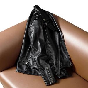 Chaquetas de Cuero Casuales para Hombre, Chaqueta de Cuero 100% Genuino, Chaquetas de Moda de Cuero Negro Desgastado - Product Image 3