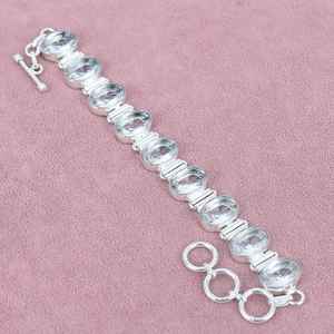 Pulsera de topacio blanco, pulsera de plata de ley 925, pulsera hecha a mano para mujer, joyería Bohemia, regalo nupcial, pulsera hecha a mano - Product Image 1