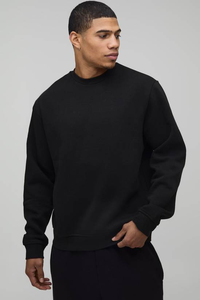 Sudadera con Capucha de Invierno para Hombre, a la Moda, Mangas Regulares, Cuello Redondo, 100% Algodón, Teñido Liso, Ecológico, Negro Oscuro - Product Image 4