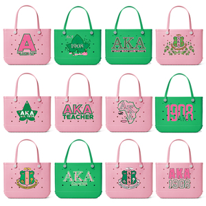 Bolsa de Playa Grande de EVA Rosa y Verde Impermeable con Letras Griegas Impresas Personalizadas, Bolsa de Mano para Hermandades, Ideal para Regalos de Revelación de Sexo de Bebés - Product Image 4