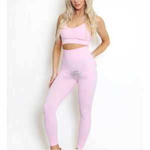 Gran oferta de ropa deportiva personalizable de cintura alta para mujer, conjunto de gimnasio cómodo de dos piezas para mujer con MOQ bajo - Product Image 2