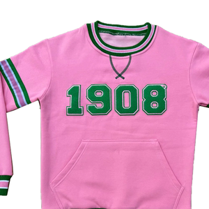 Sweat-shirt à col rond en chenille rose respirant pour 1908 lettre rayures vertes manchette côtelée anti-rétrécissement anti-rides imprimé en 3D - Product Image 2
