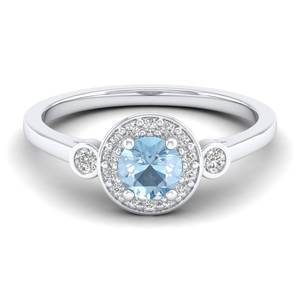 Bague REYES en argent sterling 925 avec pierre précieuse aquamarine ronde de 0,5 carat, étincelante, moissanite VVS, bijoux de fiançailles - Product Image 1