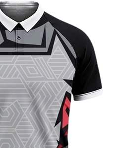 Camiseta Polo Geométrica Personalizada para Hombre, Color Gris, Negro y Rojo, Manga Corta, Transpirable, de Poliéster, para Deportes y Golf, Diseño Personalizado OEM - Product Image 2