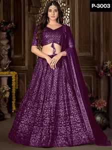 Conjunto de mujer étnica india Red de trabajo de cadena pesada con crepé interior Lehenga Choli y Dupatta Estilo de ropa pakistaní - Product Image 6