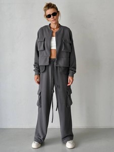 Conjunto Deportivo de Algodón para Mujer, Sudadera Beige Extra Grande y Pantalones Cargo, Conjunto de Diseñador, Traje de Dos Piezas - Product Image 5