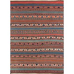 Alfombras de Lana a Rayas 3D Nayaab en Rojo y Naranja Paem-886 para Decoración de Sala de Estar, Alfombra de Yute de Tejido Plano - Product Image 1