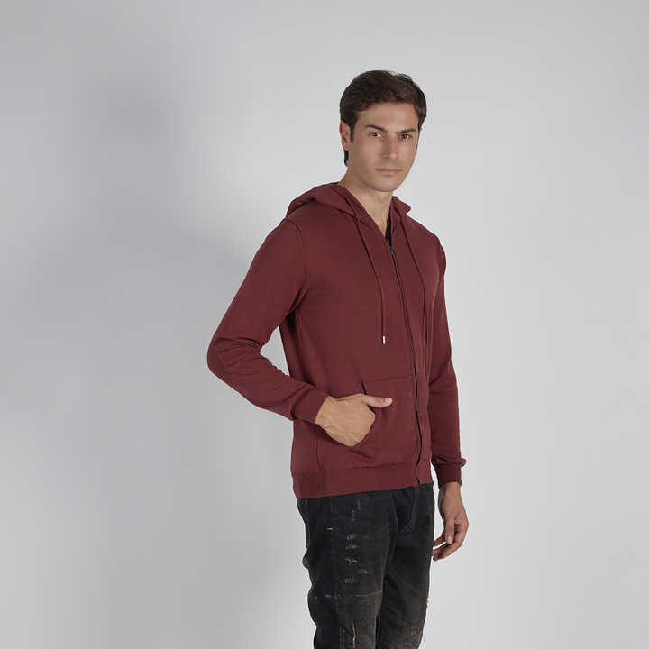 High Quality Full Zip up Hoodie for Men 90% Cotton 10% Cachemire with Lateral Pockets Rust Color