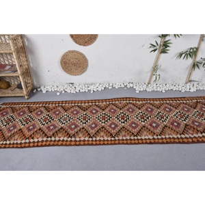 2.6x9.4 ft <b>Rug</b>, <b>Runner</b> Vintage <b>Rug</b>, Brown Kilim Abstract <b>Rug</b> - Product Image 3