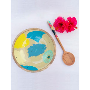 Modern Style Wooden <b>Bowl</b> <b>Set</b> with Bright Color Enamel Print for Serving <b>Soup</b> Salad Dinnerware for Restaurant Home for Parties - Product Image 3