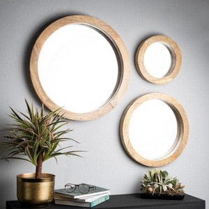 Miroir de salle de bain nordique rond en bois miroir mural cercle en chêne de diamètre 60 à 90 cm nouveau design - Product Image 2