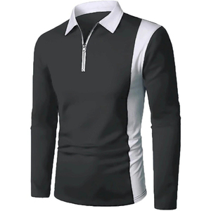 Polos a granel 100% tela de algodón contraste Color camisetas de manga larga para hombres Stand Collar hombres camisetas de manga larga para hombres - Product Image 5