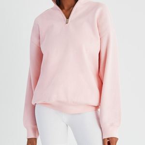 Service OEM Sweat-shirt à demi-fermeture éclair en coton éponge vintage pour femmes, bloc surdimensionné, tenue de sport et respirante pour l'hiver - Product Image 1