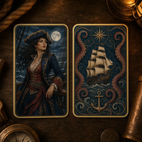 Carte de collection en métal double face, motif Ancrage de galion de la Reine des pirates, avec cadre doré, compas, Kraken, lune nautique, cadeau