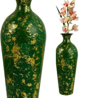Vase en laiton Art Déco vert et or de 19 pouces avec couvercle en émail incassable pour les projets d'artisanat de décoration intérieure