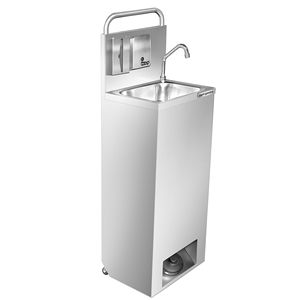 Évier mobile commercial pour lavage des mains - Acier inoxydable - avec pompe à pied, distributeur de savon et distributeur de serviettes en papier - Product Image 1