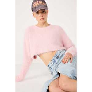 Suéter Cárdigan Corto de Pelo Sintético para Mujer, Transpirable, Sin Tejer, con Logotipo Frontal y Decoración de Botones para Otoño/Invierno - Product Image 4