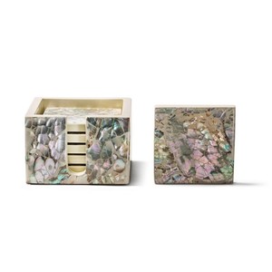 Nacre Coaster Set of 4 Square 10x10cm Pearl Mother of Pearl Inlay Custom Colored Bone Inlay Coaster Bone Inlay Coasters - Product Image 4