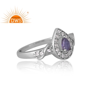 แหวนเงินแท้ชุบพัลเลเดียมธรรมชาติและแหวนพลอยโทแพซสีขาวดีไซน์ไม่เหมือนใครสำหรับผู้หญิง - Product Image 4