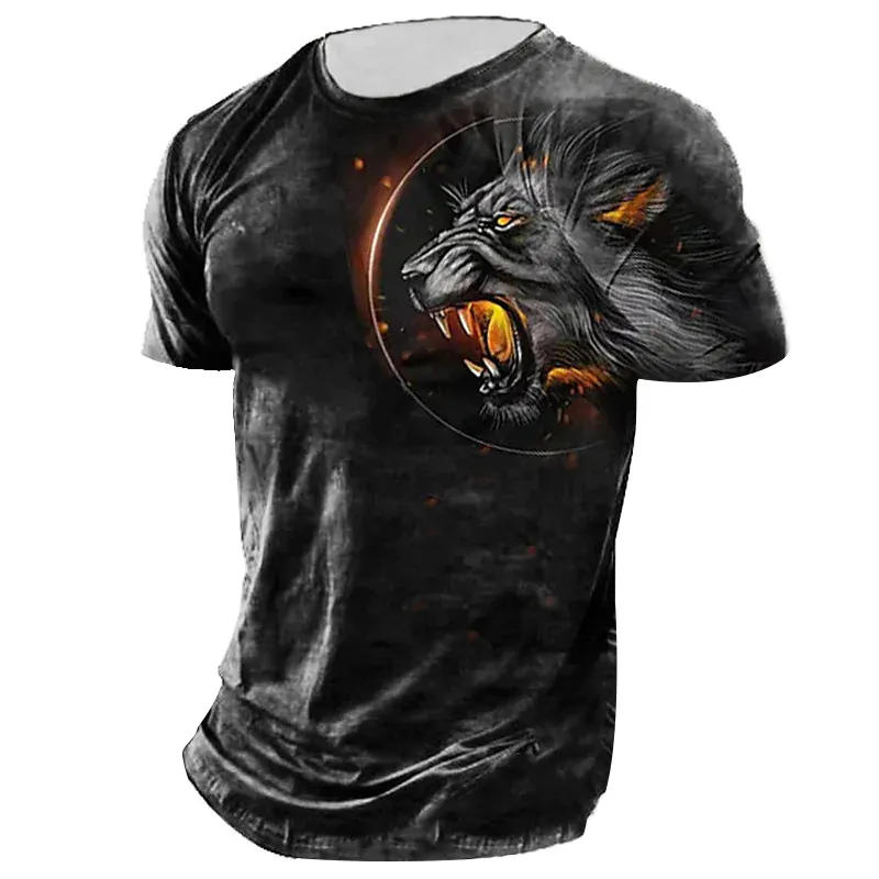 Tops 2022 Men Vintage T-Shirt Male Summer Short 3D Lion Print Oversized Clothing O-Neck Graphic T Shirts The Boys Tee Streetwear