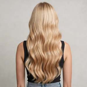 Extensions de cheveux Halo à clipser, cheveux humains Remy lisses, blond miel # 18 Soft - Product Image 5