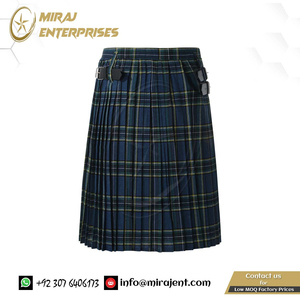 Pantalon de salon pour kilt plissé à taille contrastée à carreaux pour hommes, fournisseur en gros de style écossais rétro décontracté à la mode - Product Image 5