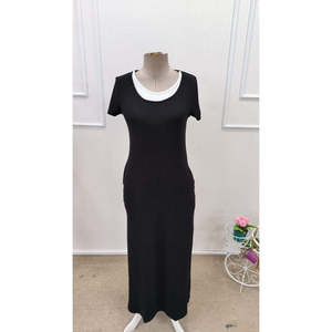 Robe longue en viscose à manches courtes, style débardeur, avec fente latérale, pour femme, 35376 - Noir - Product Image 5