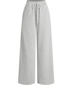 Pantalon de survêtement pour femme OEM 2026, taille haute, jambe large, 100% coton, avec lien à nouer en dentelle, uni, pour l'hiver, logo personnalisé, faible MOQ, devant plat - Product Image 4