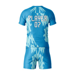 Ensemble de maillot et short de football pour équipe de club personnalisé, 100% polyester, écologique, antibactérien, séchage rapide, col rond, manches courtes - Product Image 2