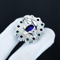 Anneaux fins en argent sterling 925 massif Lapis Lazuli naturel Turquoise ovale coupe pierre précieuse Design floral pour une tenue de fête pour elle