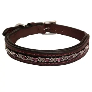 ปลอกคอสุนัขหนังแท้100% มีโซ่โลหะสำหรับตกแต่งขายส่งผู้ผลิตปลอกคอสุนัข - Product Image 1