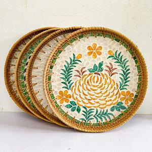 Bandeja de mimbre redonda para servir con nácar, bandeja de dulces decorativa, cesta de comida de mimbre hecha por vietnamita FBA Amazon - Product Image 2