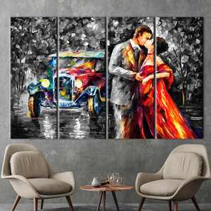 Toile imprimée : Élégante composition artistique de couple s'embrassant avec une voiture vintage, 4P : encadrée - Product Image 1