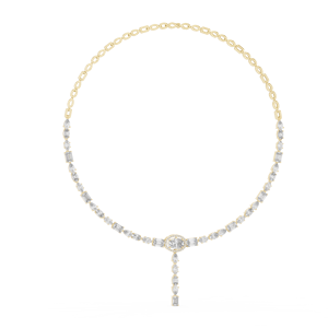 Collar de Oro Amarillo de 14K con Diamante Ovalado Cultivado en Laboratorio, Diseño Starlume Cascade, Moonveil Drop Lariat, Celestial Drift Aurora - Product Image 2