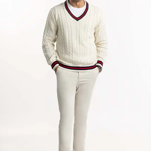 Breathable Cricket <b>Cable</b> <b>Knit</b> Striped V-Neck <b>Sweater</b> Custom Logo Printed Men's Winter Knitwear ODM Supply - Product Image 4