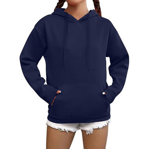 Sweat à capuche intégral en molleton coupe-vent bleu marine pour femme, manches longues, 100 % coton de haute qualité, écologique, avec logo frontal - Product Image 3