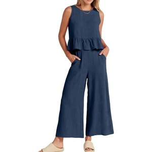 <strong>2025</strong> Summer 2 Pieces Sets Women Casual Outfits <strong>Fashion</strong> Solid Vest And Pants Sets Elegant High Waist Wide Leg Matching Suit <strong>Cloth</strong>