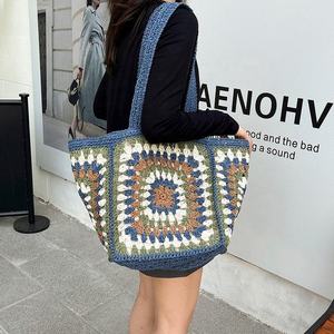 Bolso Tote de Ganchillo, Nuevo, Moderno, Geométrico, de un Solo Hombro, Tejido en Algodón, Hecho a Mano, de Gran Capacidad, para Vacaciones en la Playa - Product Image 3