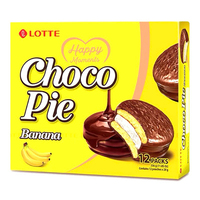 Vente en gros de haute qualité Lote ChocoPie banane 12 paquets 336g Tarte au chocolat à la guimauve molle avec garniture à la crème de banane douce