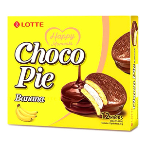 Vente en gros de haute qualité Lote ChocoPie banane 12 paquets 336g Tarte au chocolat à la guimauve molle avec garniture à la crème de banane douce - Product Image 1